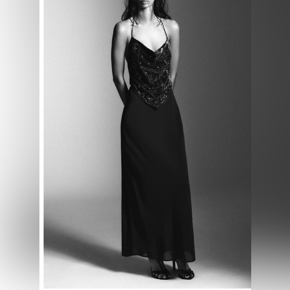 Zara Brand New 
Velvet Beaded Long Dress Size M